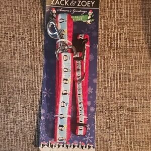 Zack & Zoey NWT Kids Penguin Print Leash & Collar - Blue and Red